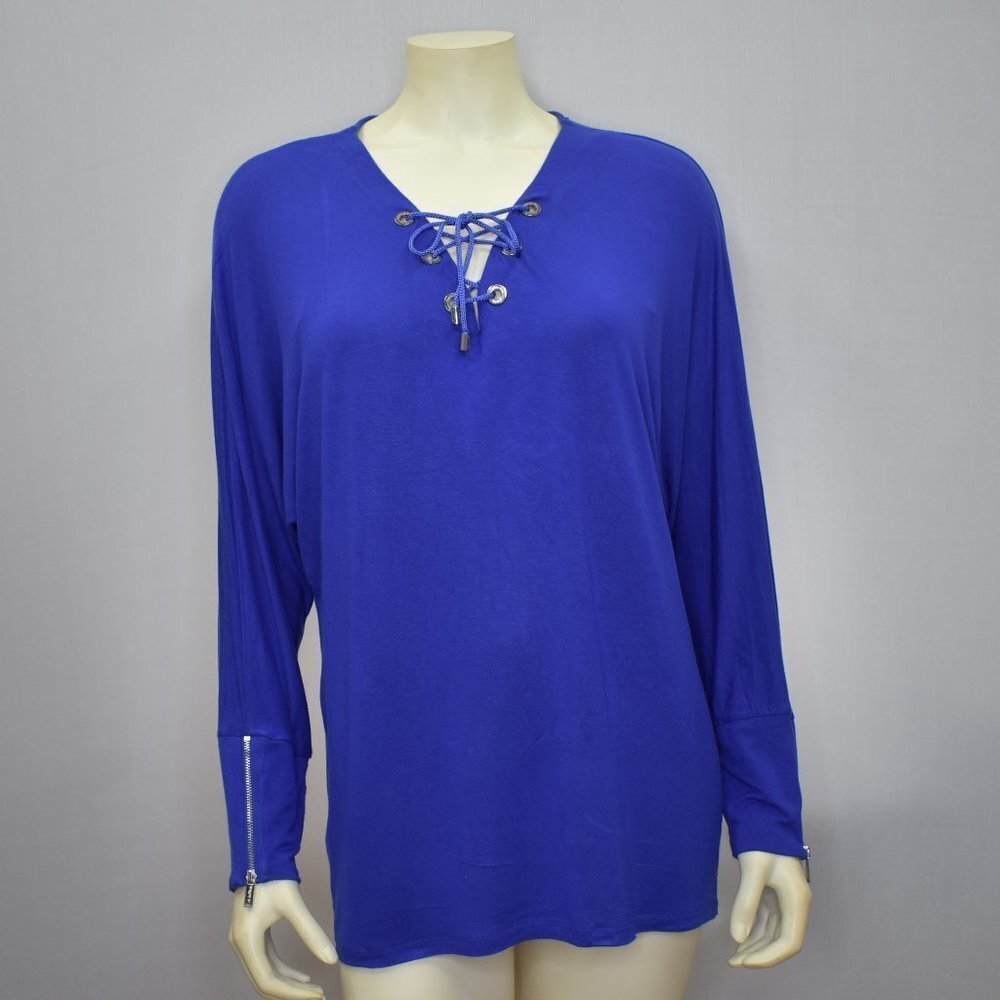 CALVIN KLEIN LACE UP FRONT V NECK TOP SZ MD